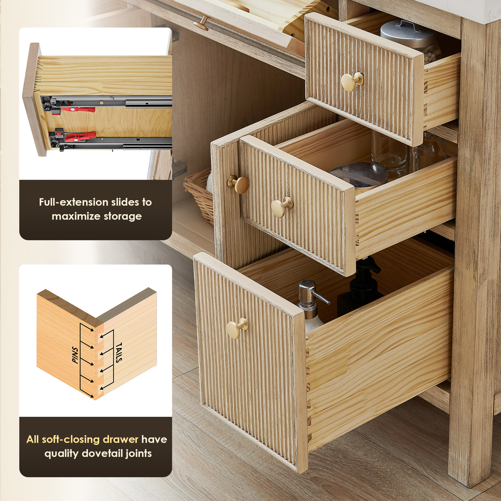 Lala 84" Double Bathroom Vanity, Nature Oak