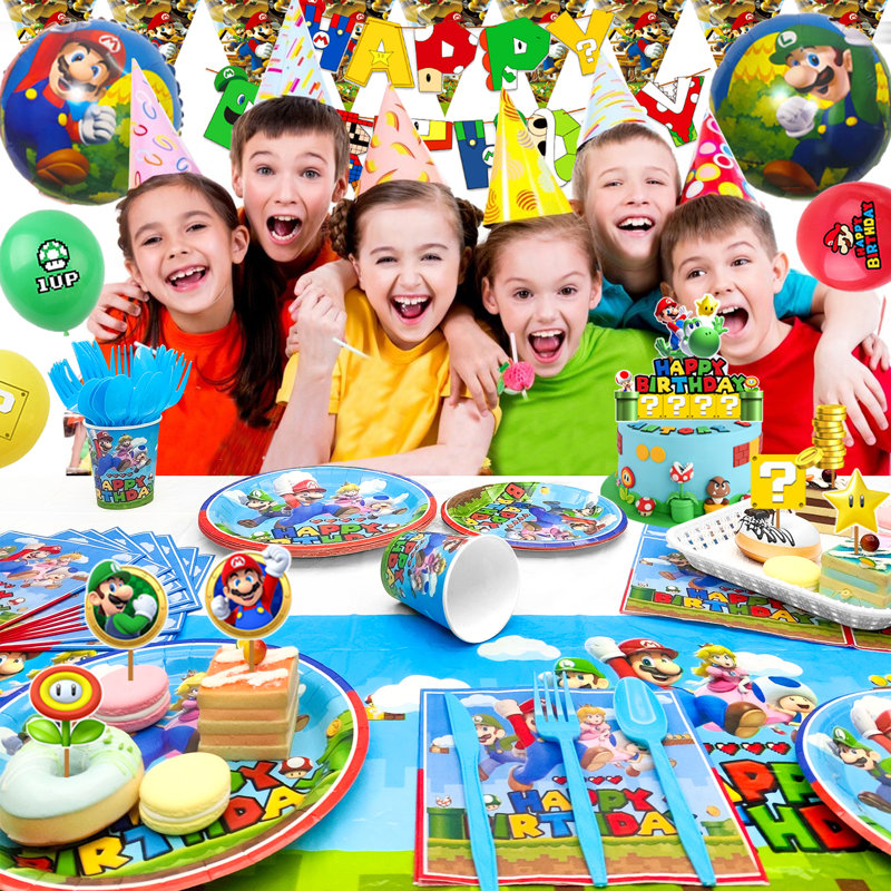 Ensemble de décorations de fête d'anniversaire Super Mario pour enfants, 123 pièces Super Mario