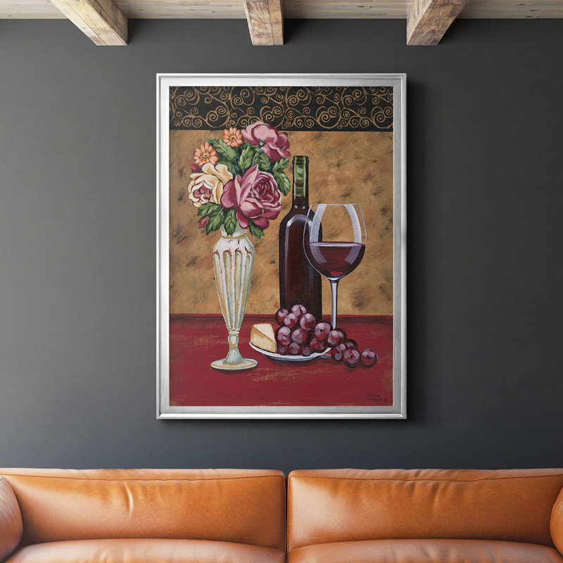 «Vintage Flowers And Wine I», toile encadrée de qualité supérieure - prête à être accrochée, H 42,5 po x l 30,5 po, Argent