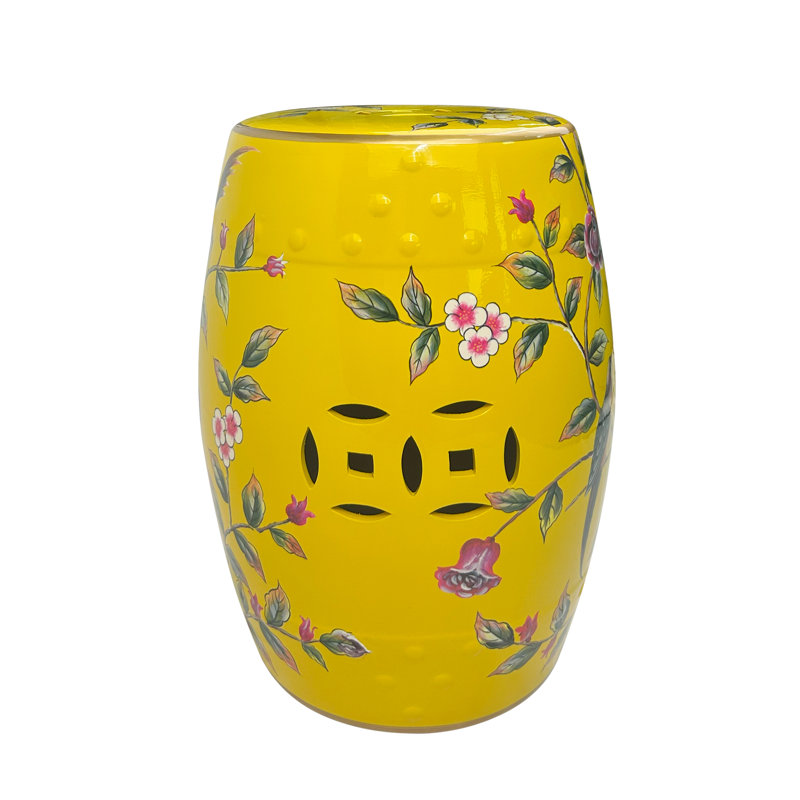 Yellow Rose and Bird Ceramic Garden Stool
