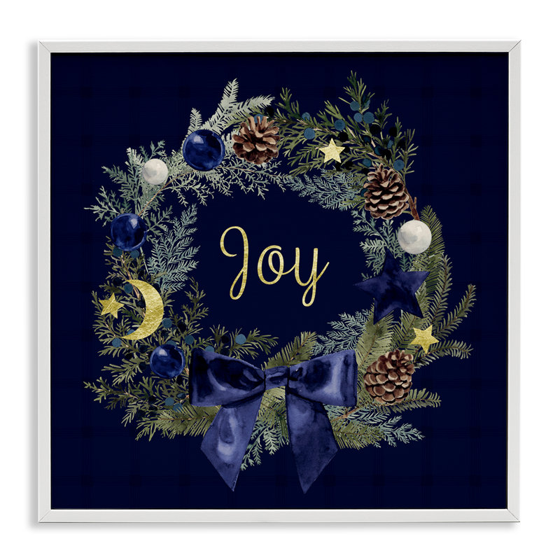 Couronne de joyeuses fêtes, art giclée encadrée par Victoria Barnes, Giclée encadrée blanc bord de mer, H 12 po x l 12 po