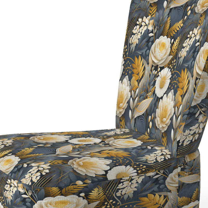 Enchanted Gardens Gold And Grey Pattern - Upholstered Cottage Accent Side Chair