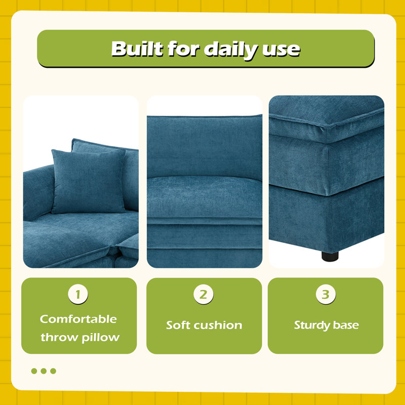 Canapé modulaire en chenille de 103 po avec assise profonde et large, ensemble de canapé en forme de L avec coussins doubles
