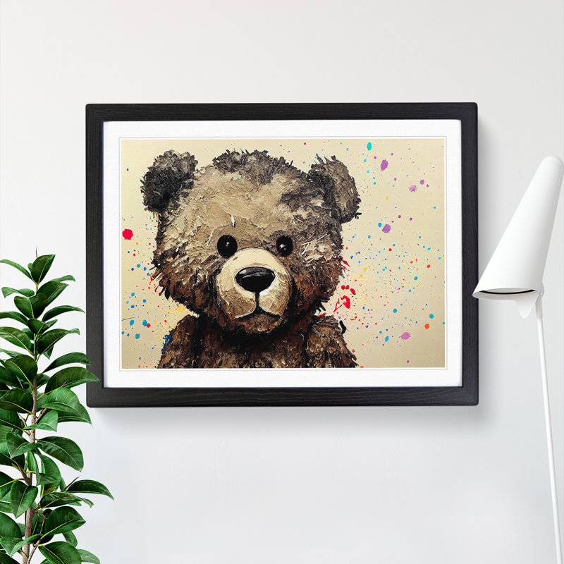 Splashed Teddy Bear - Framed Print, Black, 46cm H x 64cm W x 2cm D