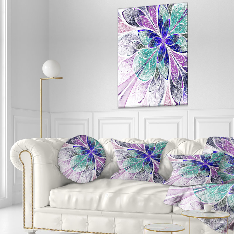 Blue and Purple Fractal Flower Design - Floral Printed Throw Pillow