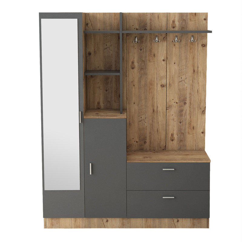Wendal Hall Tree 55'' Wide With Shoe Storage, Atlantic Pine Anthracite