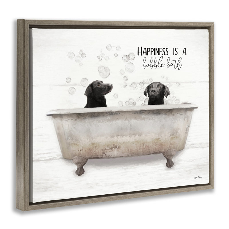 "Animal Bathroom Happy Dogs", art mural sur toile flottante par Lori Deiter, Cadre flottant orme Montalcino