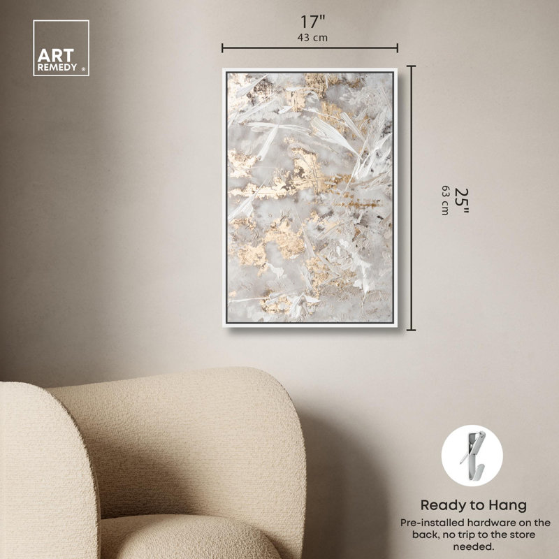 Celestial Gold 2, toile élégante abstraite dorée par Art Remedy, Cadre blanc, H 16 po x l 11 po