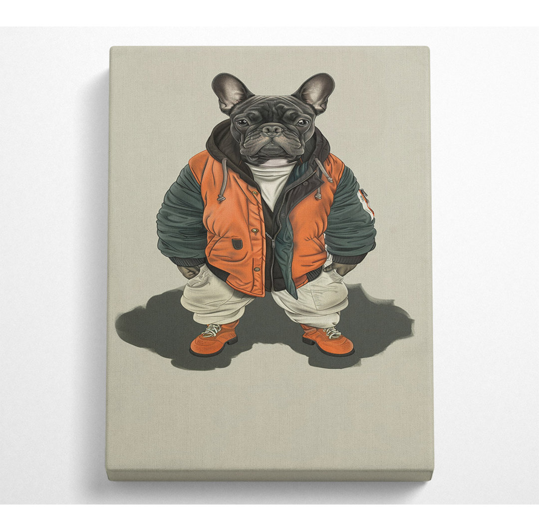 Frenchie in einer Bomberjacke Leinwanddruck