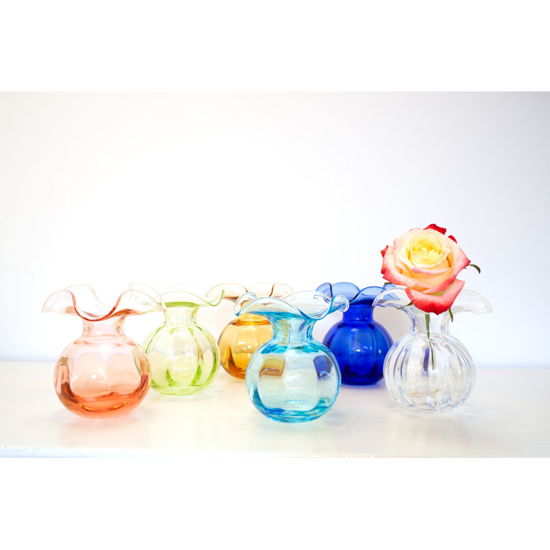 Hibiscus Glass Vase, 5.5" H x 5" W x 5" D - Bud, Aqua