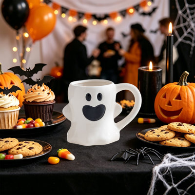 Tasse en céramique d'Halloween en relief Mignon fantôme en forme de citrouille