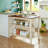 Solid Wood Rustic 45" Stationary Kitchen Island, Rubber Wood Butcher Block Dining Table Prep Table With 2 Open Shelves For Small Places,Walnut+Cream White