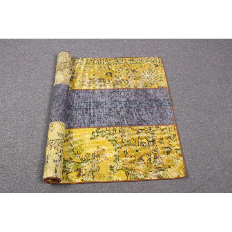 Vintage Turkish Oushak Overdyed Small Patchwork Rug Ideal for Entryways