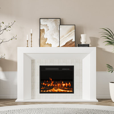 53.5" Electric Fireplace Heater Apricot Mantel Tv Stand With Remote Control, Overheat Protection