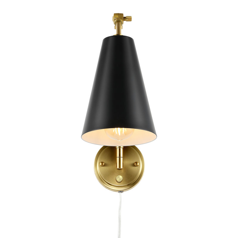 1-Light Wall Sconce With Metal Shade, Black And Gold, 1Pcs, Noir / or