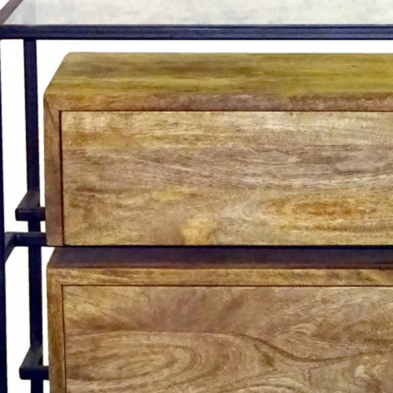  Table de chevet à deux tiroirs en bois massif naturel et verre 28 po Briarcrest
