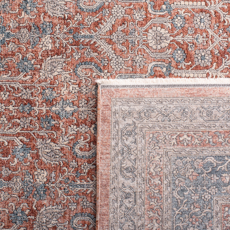 Tapis 100% polyester rouille / bleu tissé à la machine Laura Ralph Lauren, Rectangle 8 pi x 10 pi