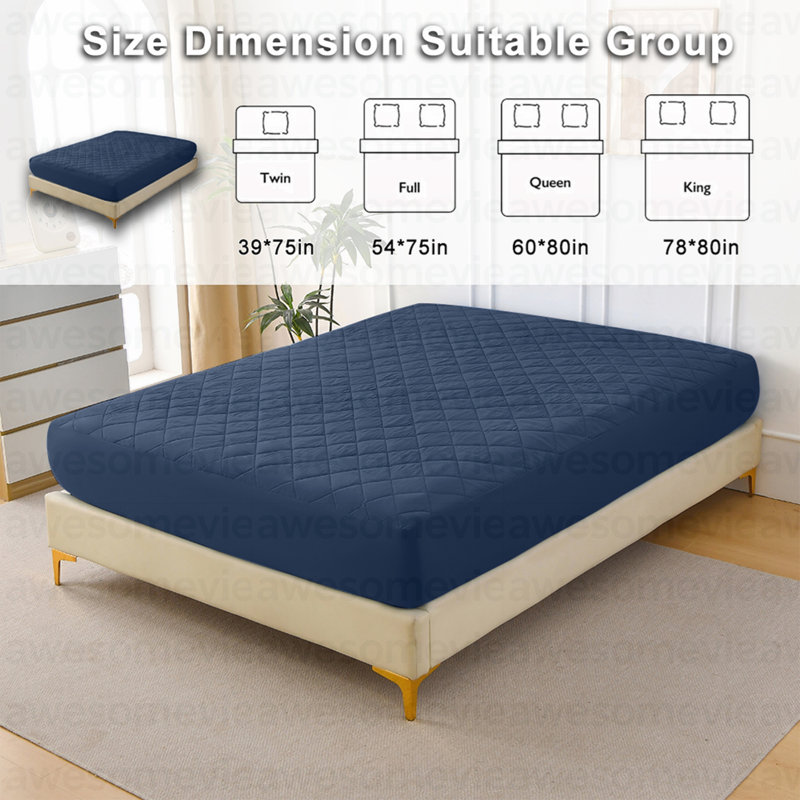 Drap-housse matelassé à ultrasons à motif de losanges, bleu marine, taille simple, Lit simple, Marine