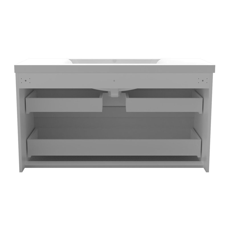 Matt White Vanity Unit with Ceramic Sink 2 Soft Closed Drawers Wall-hung Storage Cabinet, Grey