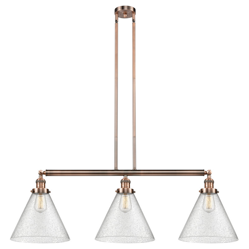 Pompa 3 - Light Kitchen Island Pendant, 6 Watt Vinage LED Bulb, Seedy, Satin Gold