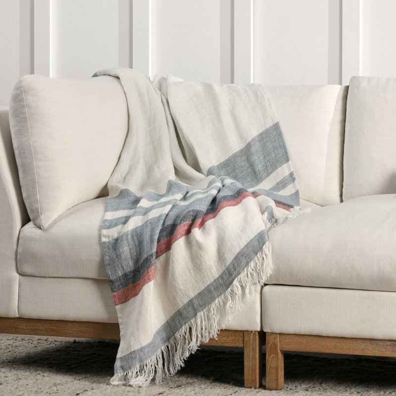 Crawford Hand Woven Throw Blanket, Red/Blue/Black Striped