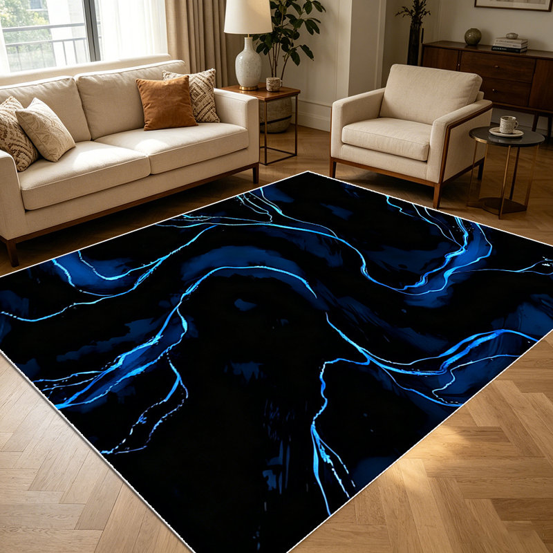 1PC Neon Blue Swirl Abstract area rugs for Living Room, Soft and Comfortable, Suitable for all seasons, easy-to-maintain, machine washable Indoor floor mat, Under Table Farmhouse suitable for dining table, bedroom, entryway, home office, patio,