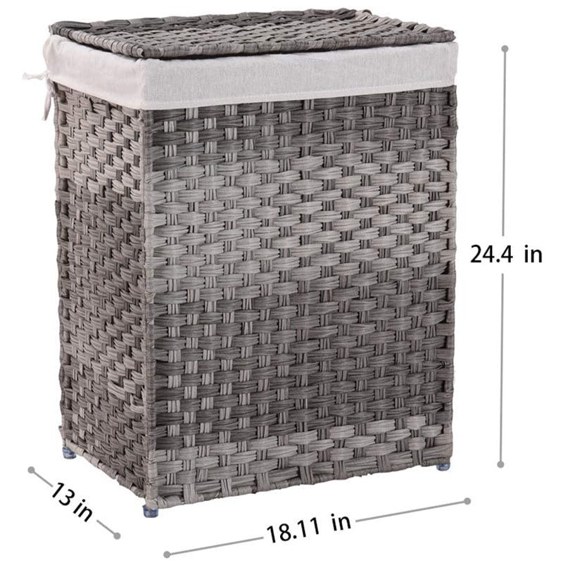 Panier à linge doublé en coton robuste, Gris/beige, Petit (23,6 po x 15,8 po x 11,8 po)