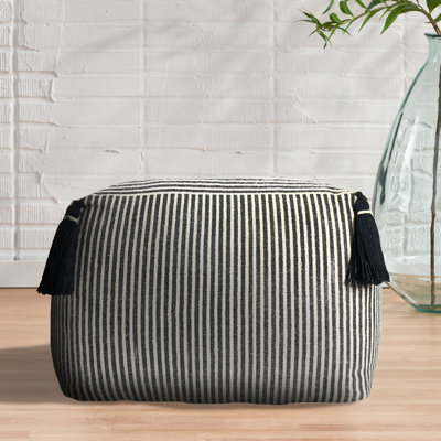 Lebo Classic Striped Handmade Cotton Square Upholstered Ottoman Pouf by Langley Street