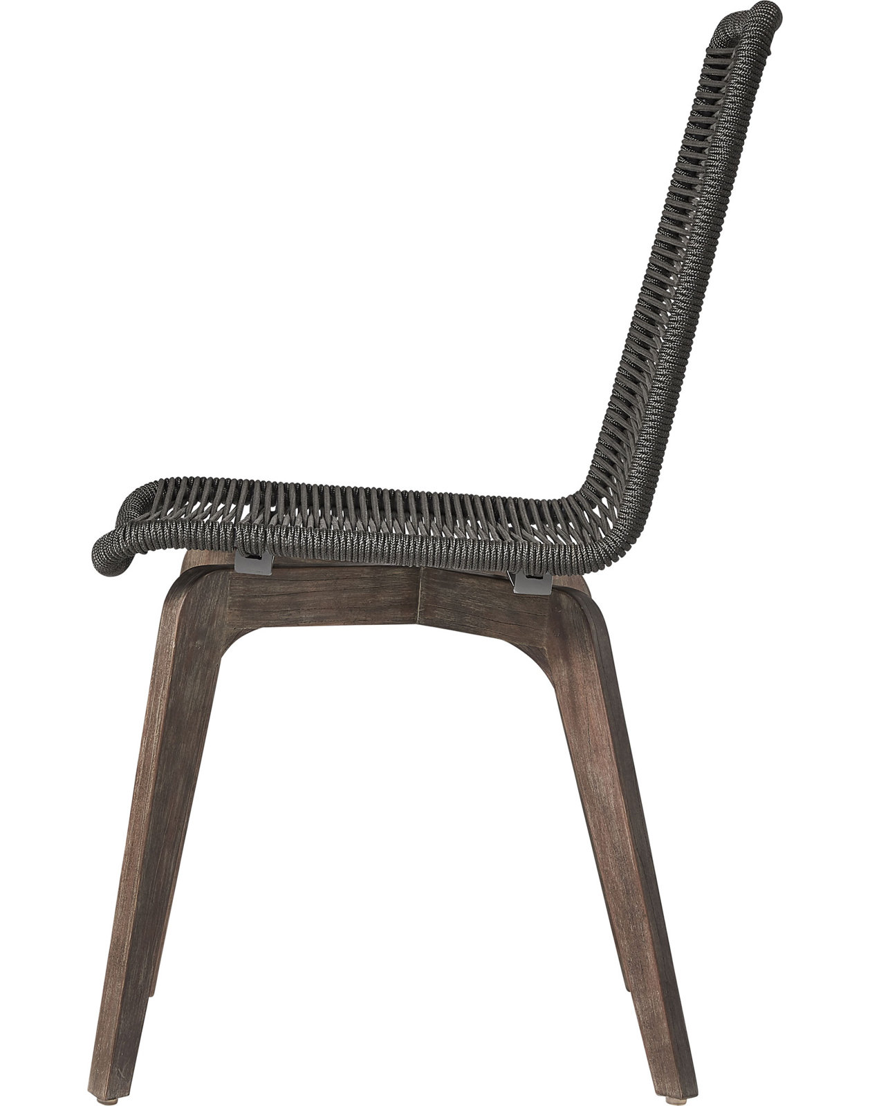 Huck Wood Premium All-Weather Wicker Outdoor Dining Side Chair, Dark Gray Cord/Distressed Eucalyptus