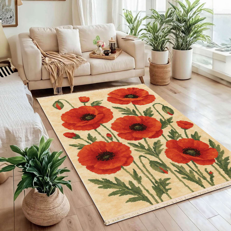 Giant Poppy Field Botanical Area Rug