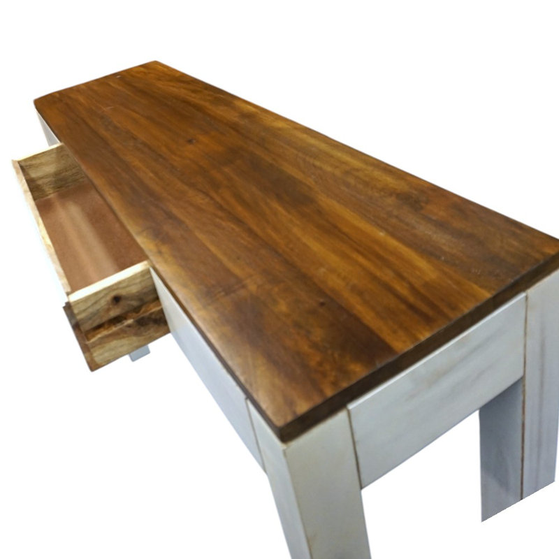 Hand-crafted Solid Wood White Washed Console Table With Drawer