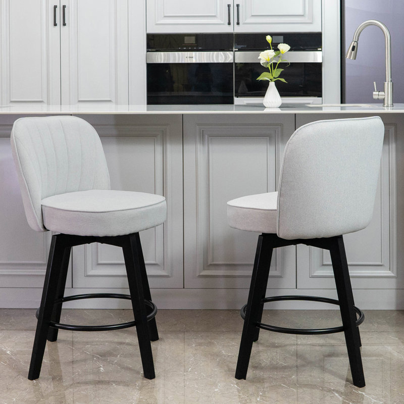 Kyenzie Swivel Upholstered Counter Stool, Light Gray