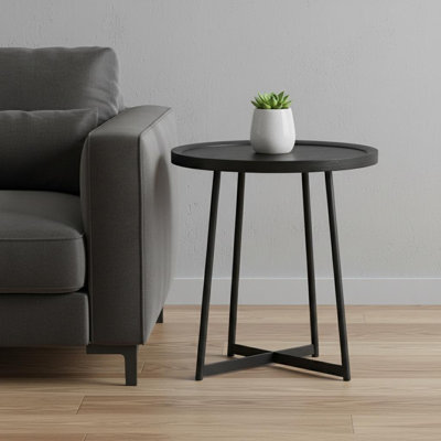 Table d'appoint ronde en bois de frêne noir Gracie Mills 22 po avec base en acier noir