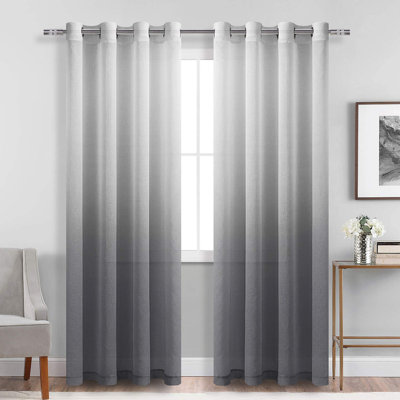 Ensemble de 2 panneaux de rideaux en faux lin gris dégradé avec œillets pour chambre à coucher et salon Erem