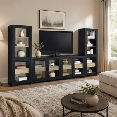 Kennison Black 3-Piece 79 Inch Entertainment Center for Living Room