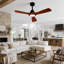 Ventilateur de plafond moderne en bois massif de 52 po à 3 pales avec lumière DEL à intensité variable, 3 tiges, deux tiges verticales et télécommande-133529152