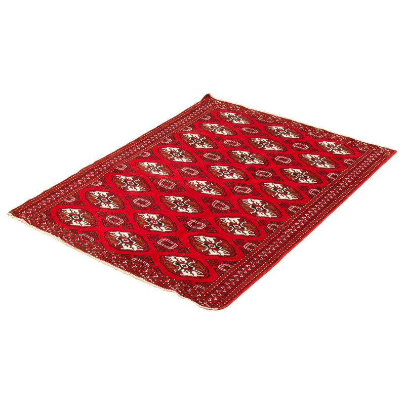 Tapis décoratif rouge en laine de conception unique noué à la main des années 1980 4 pi 2 po x 6 pi 1 po Curhan