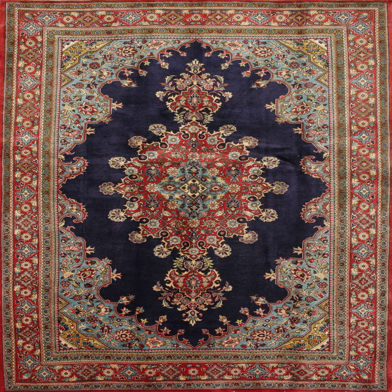 Tapis traditionnel bleu / brun, Carré 8 pi