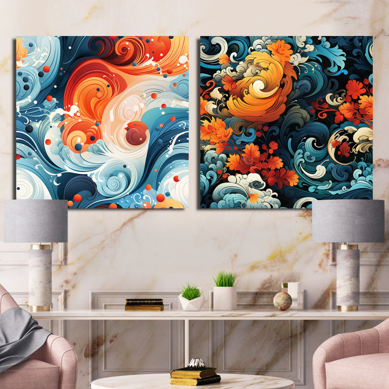 Wallingford - Ensemble de 2 collages abstraits carrés, Toile tendue, H 16 po x l 33 po