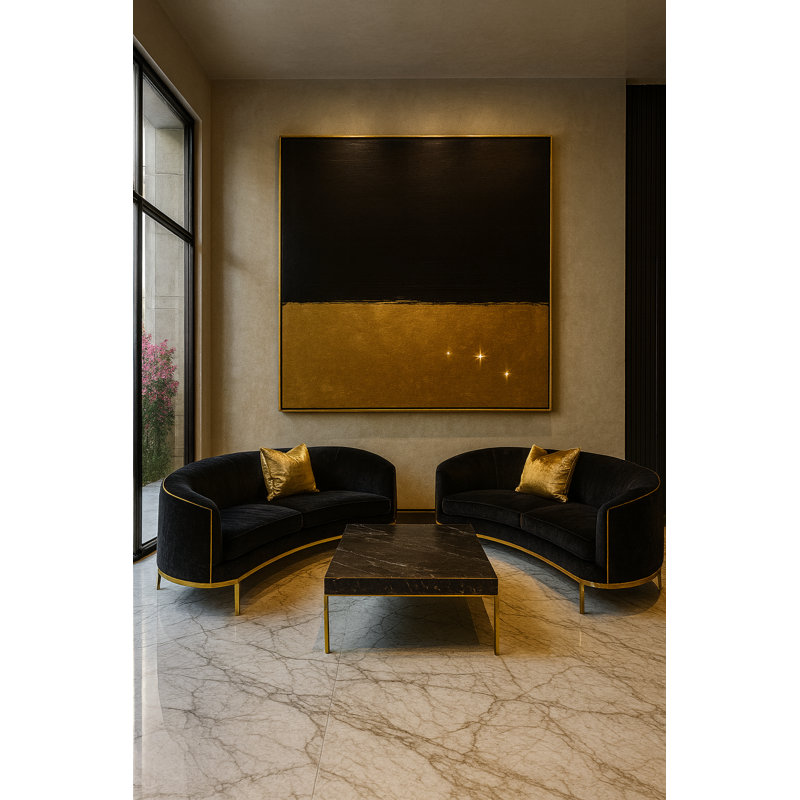 Golden Nightfall Framed Canvas Wall Art by Kasian Art Studio - Black Frame, Brown