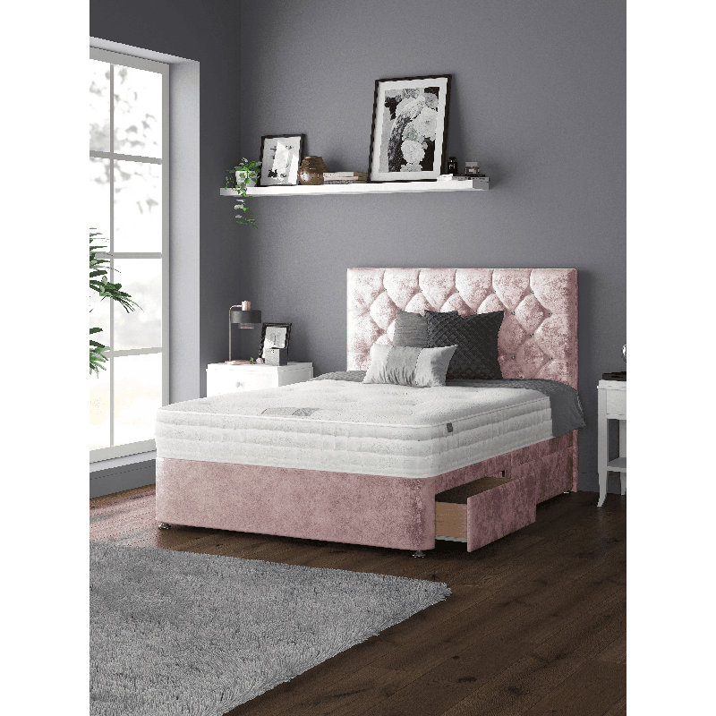 Eberhardt Divan Bed Base, Double (4'6), Pink, 2 Foot-end Drawers
