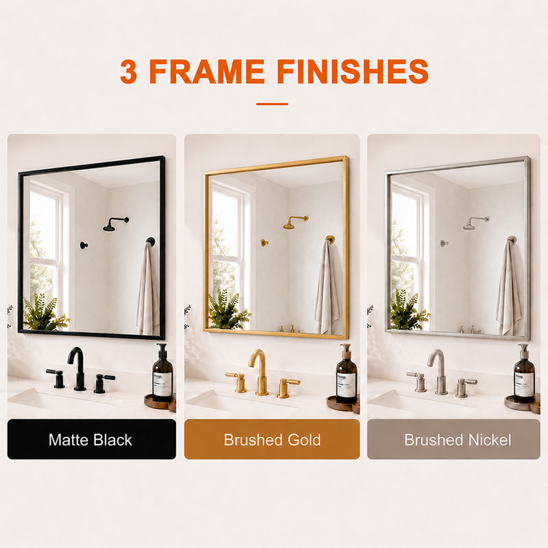 Cozy l 30 po x H 30 po Miroir de salle de bain mural avec cadre noir mat, Noir, noir, noir, noir, 30 po x 30 po