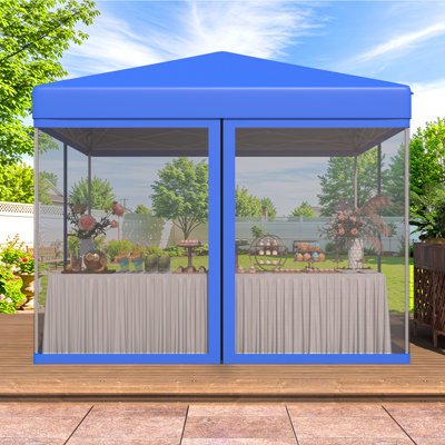 10'X10' Pop Up Canopy Tent With 4 Mesh Curtains, Portable Shelter Gazebo, Easy Outdoor Sun Shade For Events, Parties And Camping (Blue)