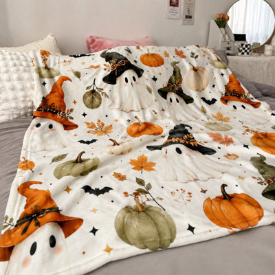 Couverture de citrouille fantôme d'Halloween, jeté polaire douillet pour canapé, chambre, salon, décoration intérieure