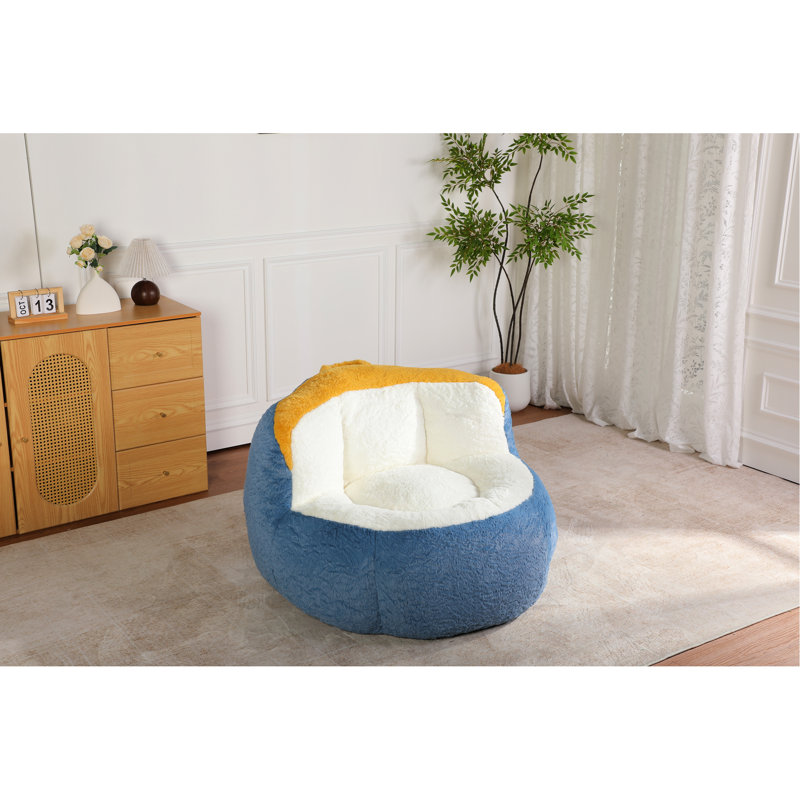 Fauteuil à billes en fausse fourrure, aucun assemblage requis, Tissu bleu / blanc / jaune