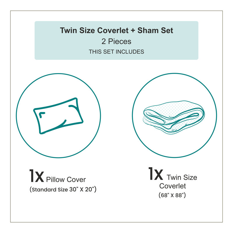 White Quilted Twin Bedspread Set with Pillow Sham