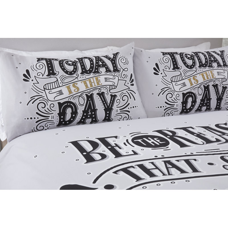 Fia Percale Graphic Print & Text Duvet Cover with Pillowcases, Single Duvet Cover + 1 Standard Pillowcase