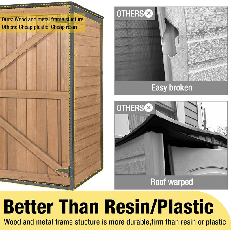 Fir Wood and Metal Frame Outdoor Storage Shed with Double Doors