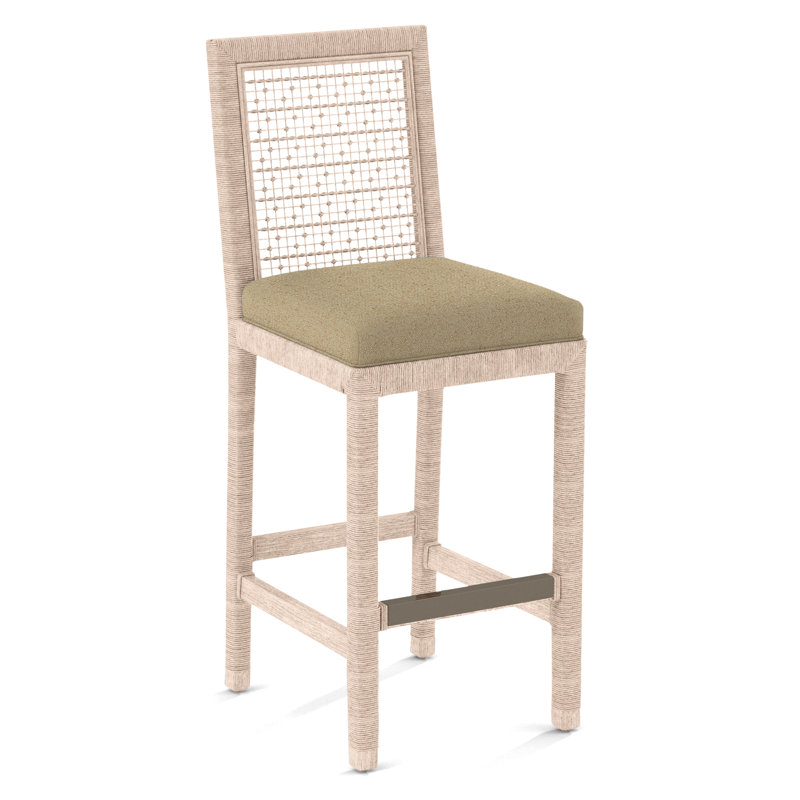 Pine Isle Bar Stool, Sunbrella Beige Pinstripe; 6205-74, Bisque