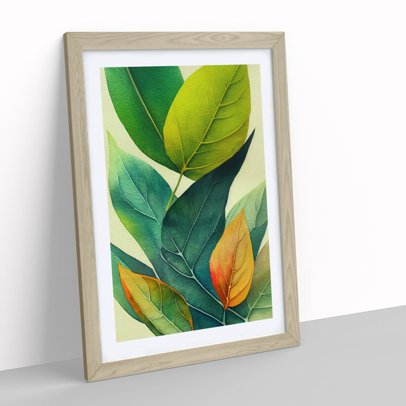 Exceptional Leaves - Wall Art, 46cm H x 34cm W x 2cm D, Oak Framed, White